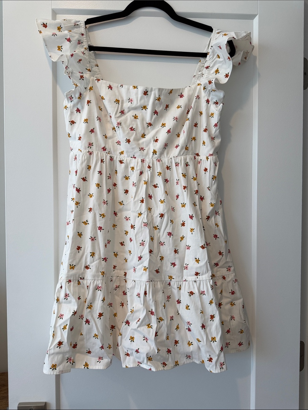 Reformation White Floral Tiered Dress with Ruffle Straps